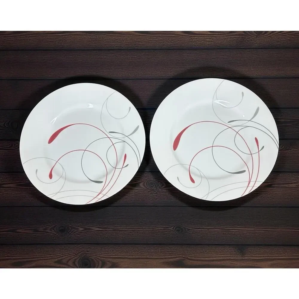 Corelle Splendor Dinner Plate White Red Gray Swirl 10.25